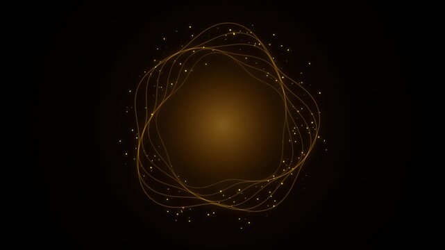 Golden glowing swirling orb with particles motion background footage for technology and luxury themes.