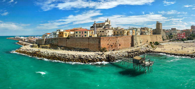 Termoli old town drone view of traditional trabucco on stilts, beach, Castello Svevo and pastel houses, Molise Italy. High resolution aerial panorama over turquoise Adriatic Sea
Hidden gems of Italy