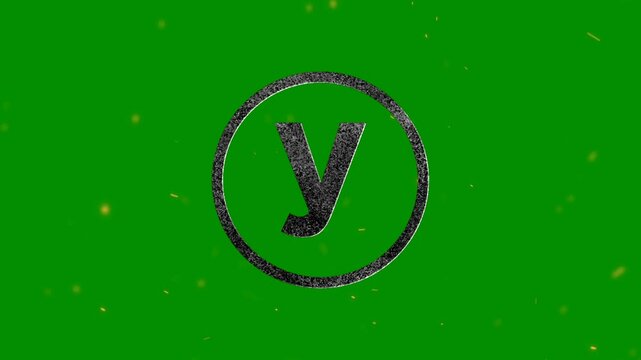 The lowercase letter y inside a circular frame with textured metallic surface on a vibrant green background