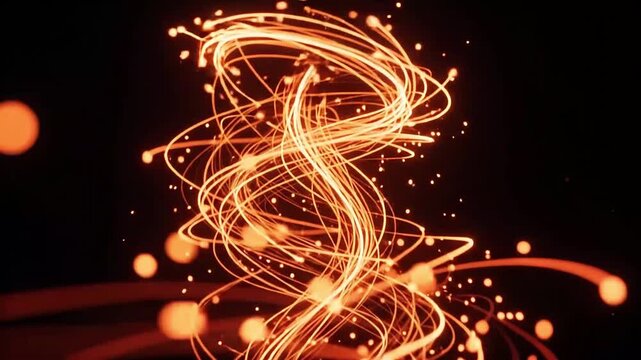 Glowing orange light trails swirling in dynamic motion video clip