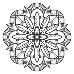 A black and white drawing of a flower with a leafy stem © MicroOne