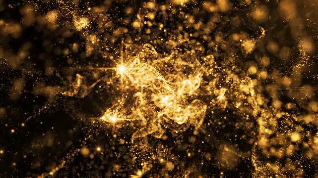 Golden dust particles explosion, abstract luxury background, with glowing bokeh, light effects