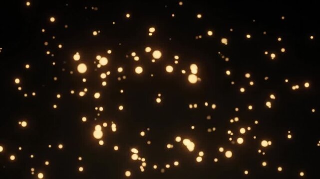 Golden bokeh particles floating on black background motion video footage