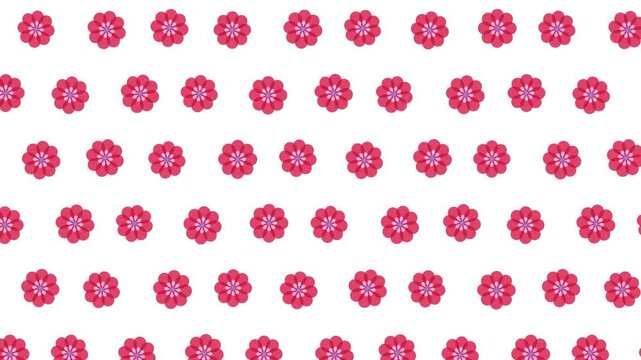 Seamless repeating pattern of stylized red flowers moving horizontally