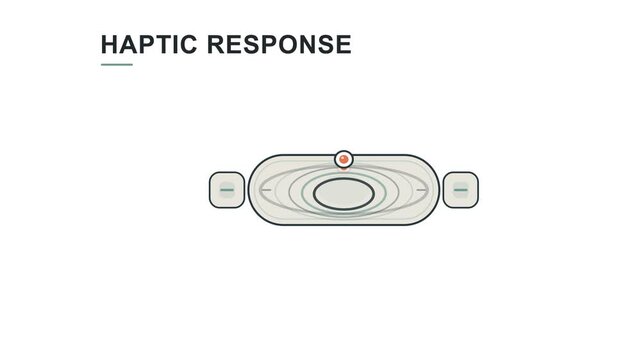 Haptic response interface, digital vibration and user experience design for mobile apps. UI feedback, tactile touch technology and sensor activation with minimalist dashboard and interactive icons.
