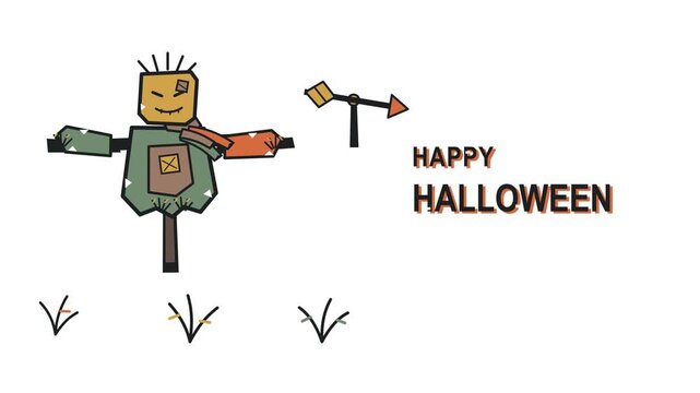 Happy Halloween scarecrow, autumn decoration and seasonal celebration on white background. Fall greeting, festive card and holiday marketing with hand-drawn art, minimal design and copy space idea