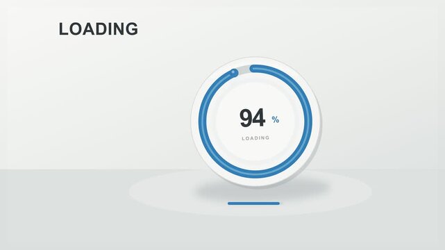 Loading progress bar with circular percentage indicator for system software update on white background. Digital user interface with download, upload status and wait icon for website data transfer