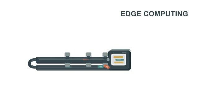 Edge computing, technology and network hardware for data processing at source. Server, digital device and connection for cloud infrastructure, automation, industry four point zero and smart tech.
