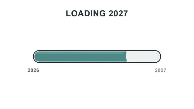 New year 2027, loading bar and countdown on white background for holiday, future goals and planning. Progress, timeline and future with celebration, seasonal change and next year for marketing