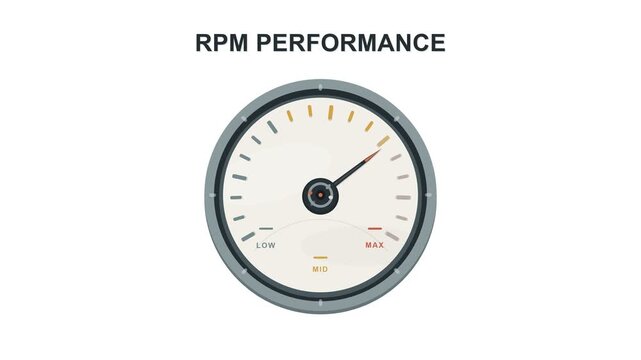 RPM performance gauge, car speedometer and dashboard instrument for vehicle speed, acceleration and engine power. Automotive indicator, meter and dial for transport, drive and control at white.