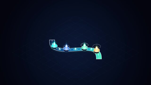 3D Curved Timeline Process Roadmap with Glowing Colorful Nodes for Business Infographic Concept
