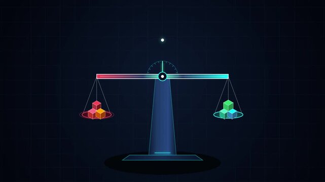3D Isometric Balance Scale with Colorful Cubes for Business Comparison Concept