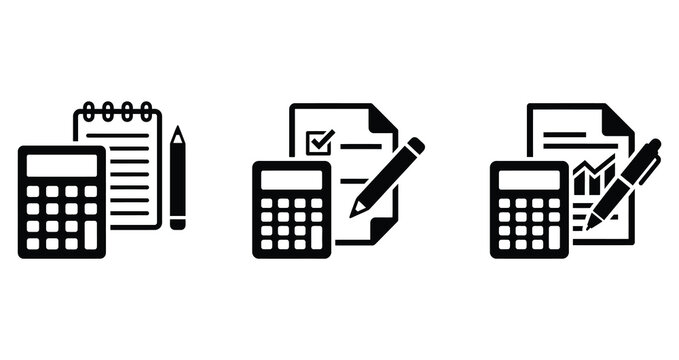 step process icons showing calculator with notebook pencil planning budgeting and financial analysis documents