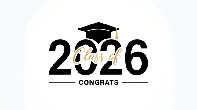 Class of 2026 graduation text graphic with black academic cap graduation education academic celebration university