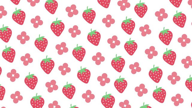 Seamless animated pattern of cute strawberries and flowers