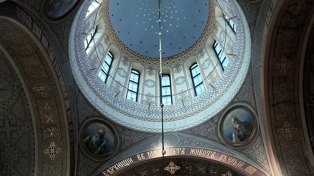 Uspenski Cathedral Interior Iconostasis and Chandelier in Helsinki Finland