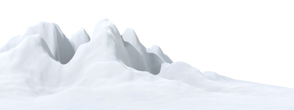 White snow mountain terrain vista on transparent background 3d render png