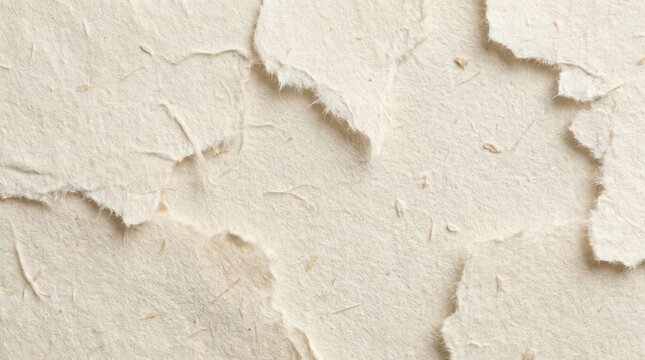 Torn paper fragments create a textured off white background with visible fiber inclusions abstract beige cellulose close up craft cream damaged decay delicate destroyed disintegrated distressed