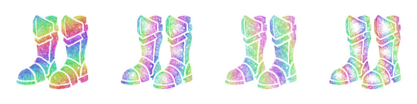 Colorful sketch knight boots icon design set