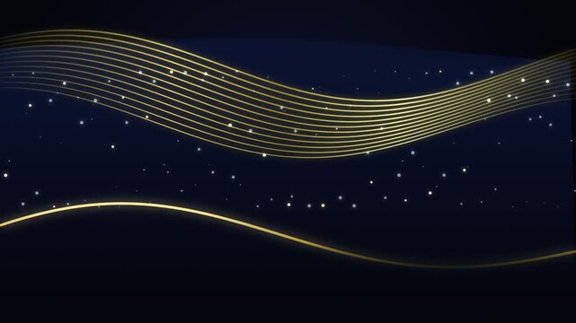 Luxury Golden Wavy Lines Animation on Dark Background with Floating Glowing Dust Particles Motion