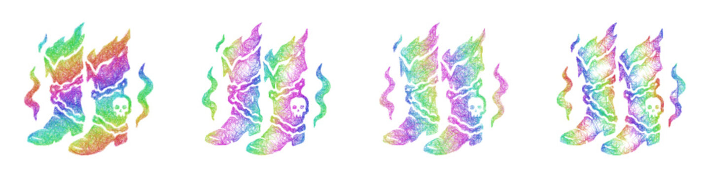 Rainbow sketch cursed boots icon design set