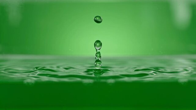 Green liquid drop macro splash: high-speed cinematic water ripple effect