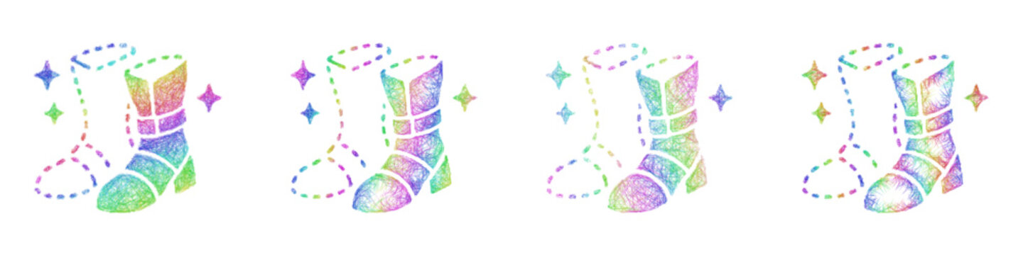 Colorful sketch boots of invisibility icon design set
