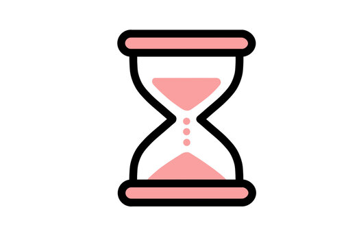 Pink hourglass icon with falling sand for waiting time