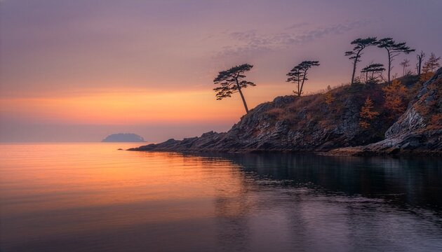夕凪の岬、静かな晩秋の海辺　生成AI