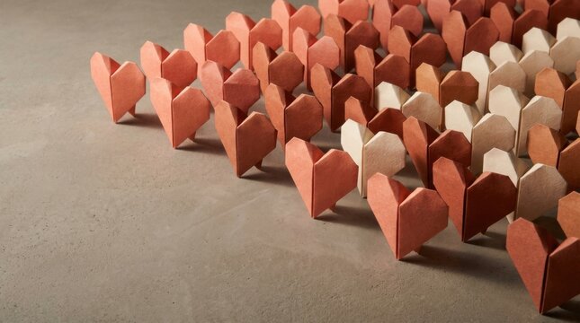 Rows of Heart Shaped Wooden Blocks Receding on Surface