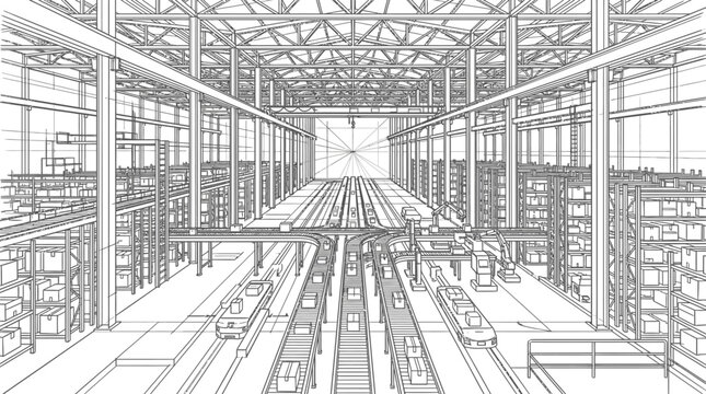 The layout of an industrial facility showcases advanced storage systems and machinery arranged for optimal workflow.