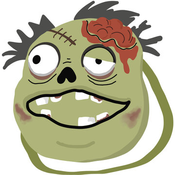 Scary cartoon zombie mask illustration featuring a creepy green monster with messy dark hair.