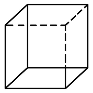 Simple 3d cube illustration with dashed lines showing perspective