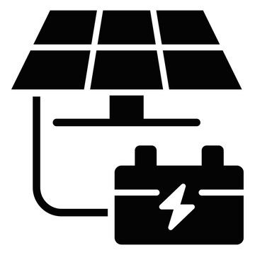 Solar panel connected to battery storage system icon