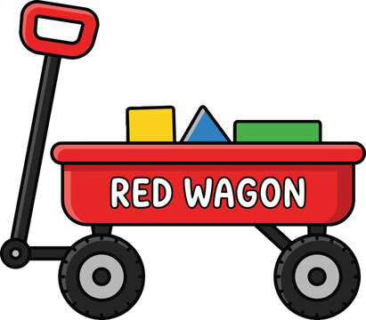 Charming red wagon with toys