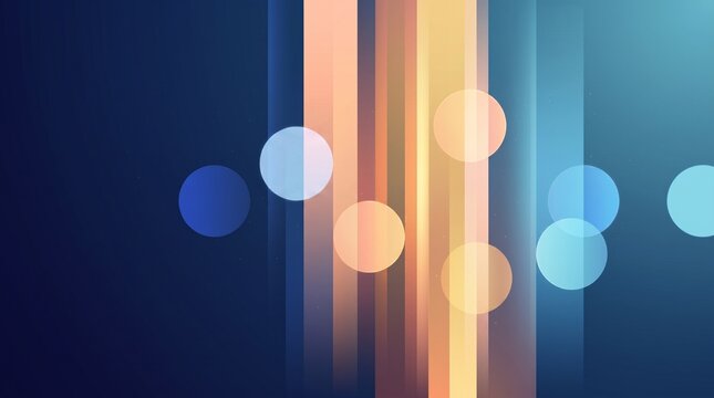 Abstract glowing background with vertical light stripes, modern digital backdrop with soft bokeh circles, elegant blue and orange tech wallpaper