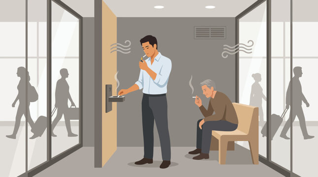 Man smoking pipe near door, another smoking cigarette waiting