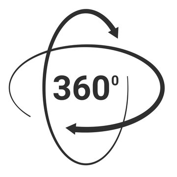 360 degree rotation arrow symbol in black and white
