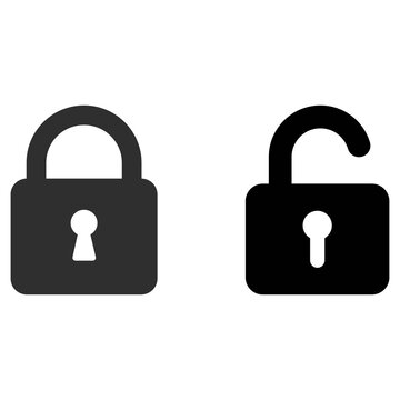 Simple locked and unlocked padlock icons