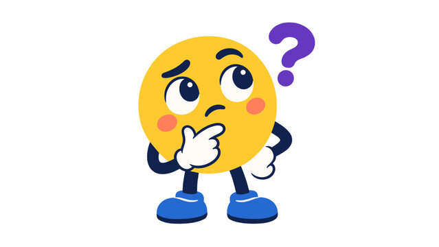 Puzzled yellow emoji character thinking with a question mark