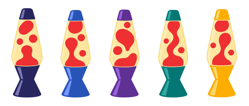 Colorful retro lava lamps with flowing red wax