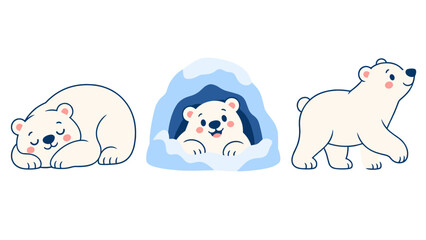 Cute polar bear cubs in sleeping walking and peeking poses © Artstock