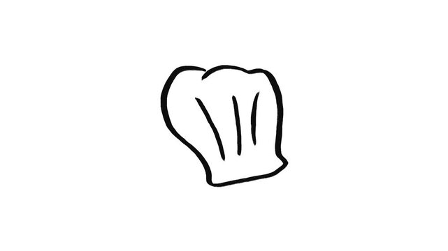 Chef hat hand drawn animation, animated cook toque motion loop, culinary baker cap cartoon drawing video, kitchen uniform sketch graphic footage, line art