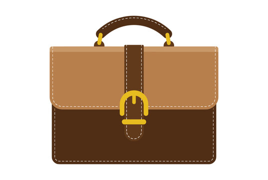 Brown leather briefcase vector illustration with buckle and handle