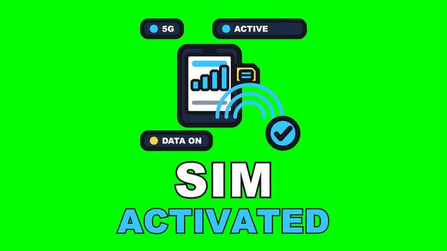 4K green screen SIM ACTIVATED animated text - the SIM goes in, the network finds it and the bars fill, kinetic typography telecoms and broadband overlay, chroma key