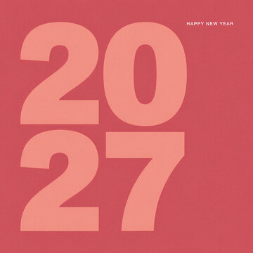 New Year celebration with large pink numbers 2027 on red background with happy new year text