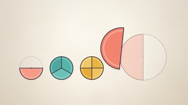 Fraction Pie Slices Combining Into Whole Circle Math Explainer Animation