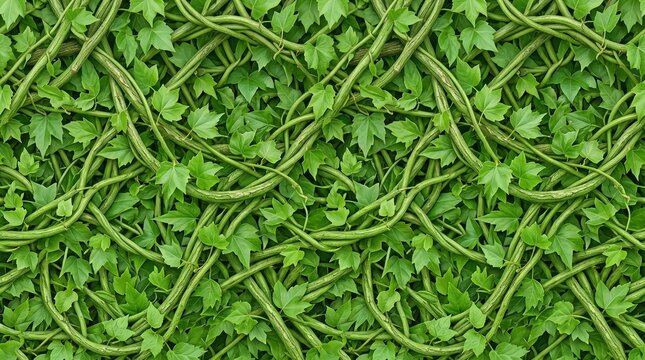 Full frame texture of leafy green vines, dense natural pattern