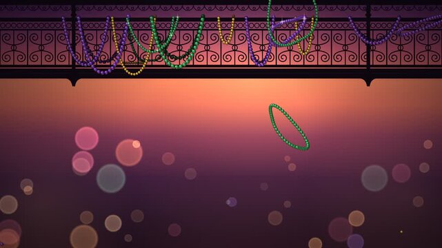 Mardi Gras Bead Necklaces Draping Wrought Iron Balcony Animation