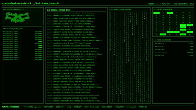 Shadow Node Breach Kernel Exploit Terminal Animation.